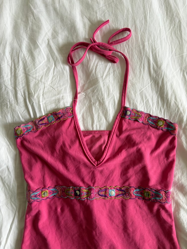 Vintage Y2K pink embellished halter neck cami