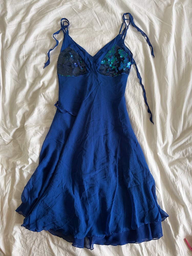 Vintage Y2K silk blue sequin bust fairy dress 