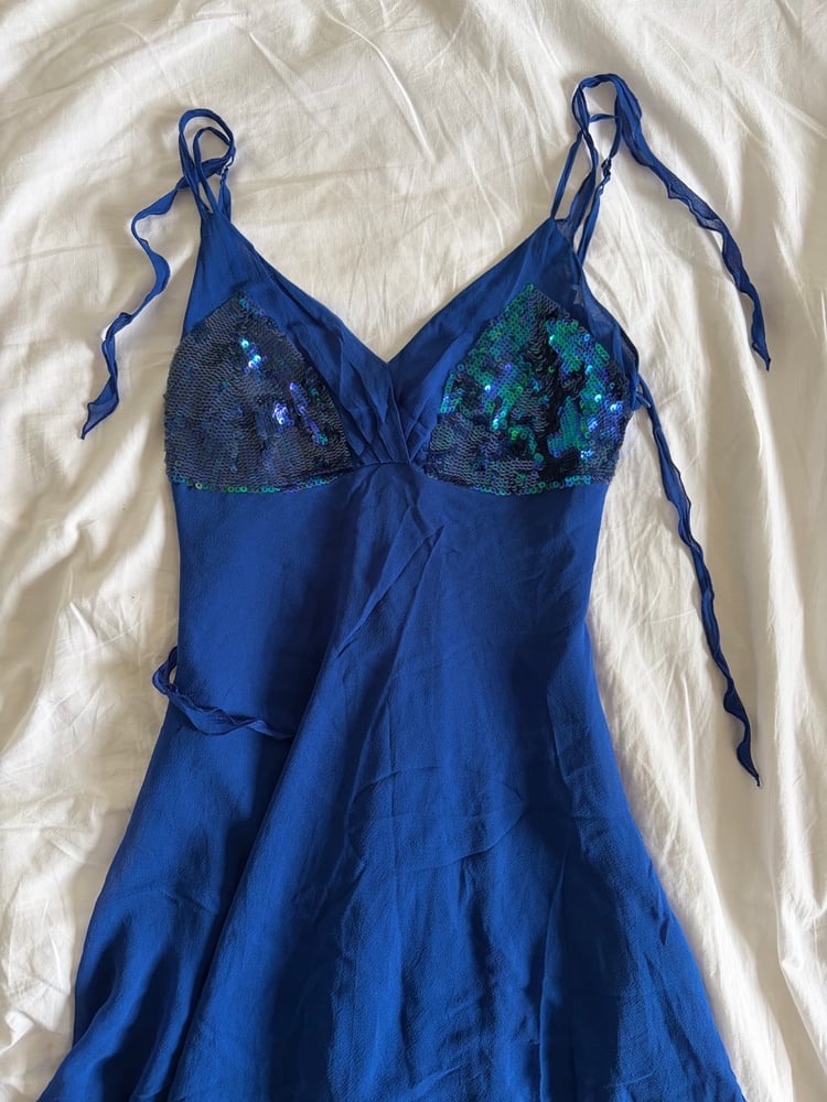 Vintage Y2K silk blue sequin bust fairy dress 