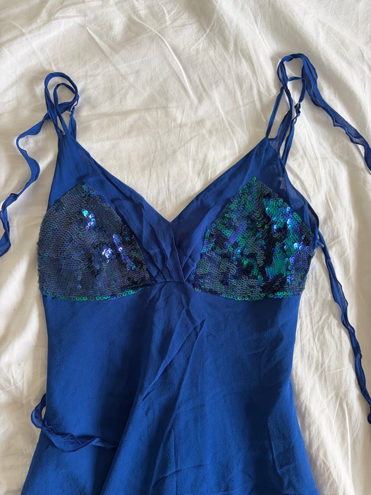 Vintage Y2K silk blue sequin bust fairy dress 