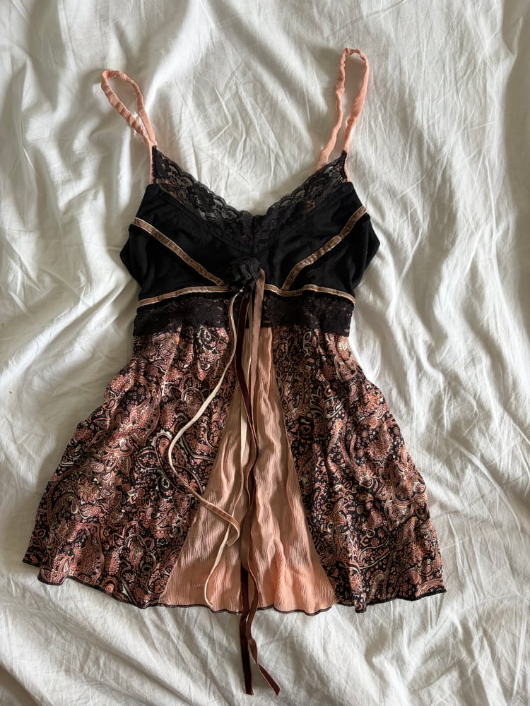 Vintage Y2K black and pink patchwork fairy cami