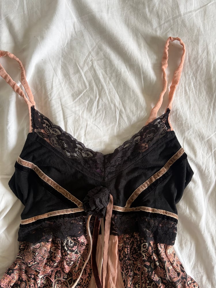 Vintage Y2K black and pink patchwork fairy cami