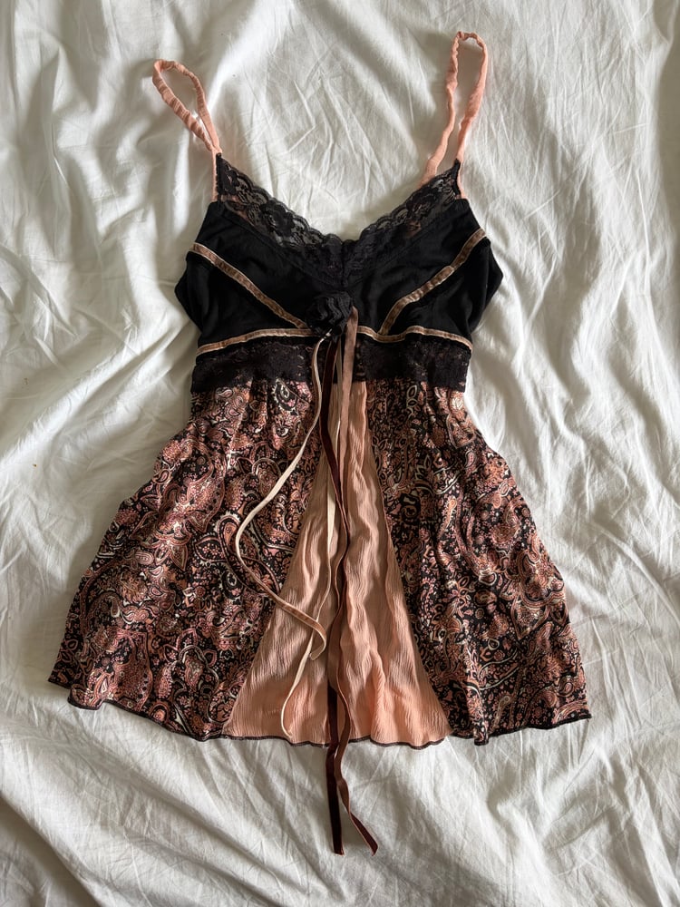 Vintage Y2K black and pink patchwork fairy cami