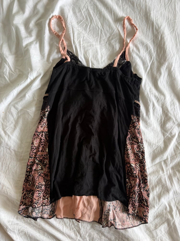 Vintage Y2K black and pink patchwork fairy cami