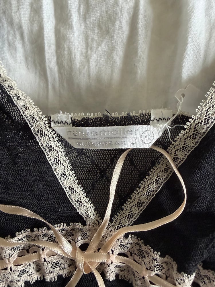Vintage 1990s black sheer lace slip cami with ribbon detail