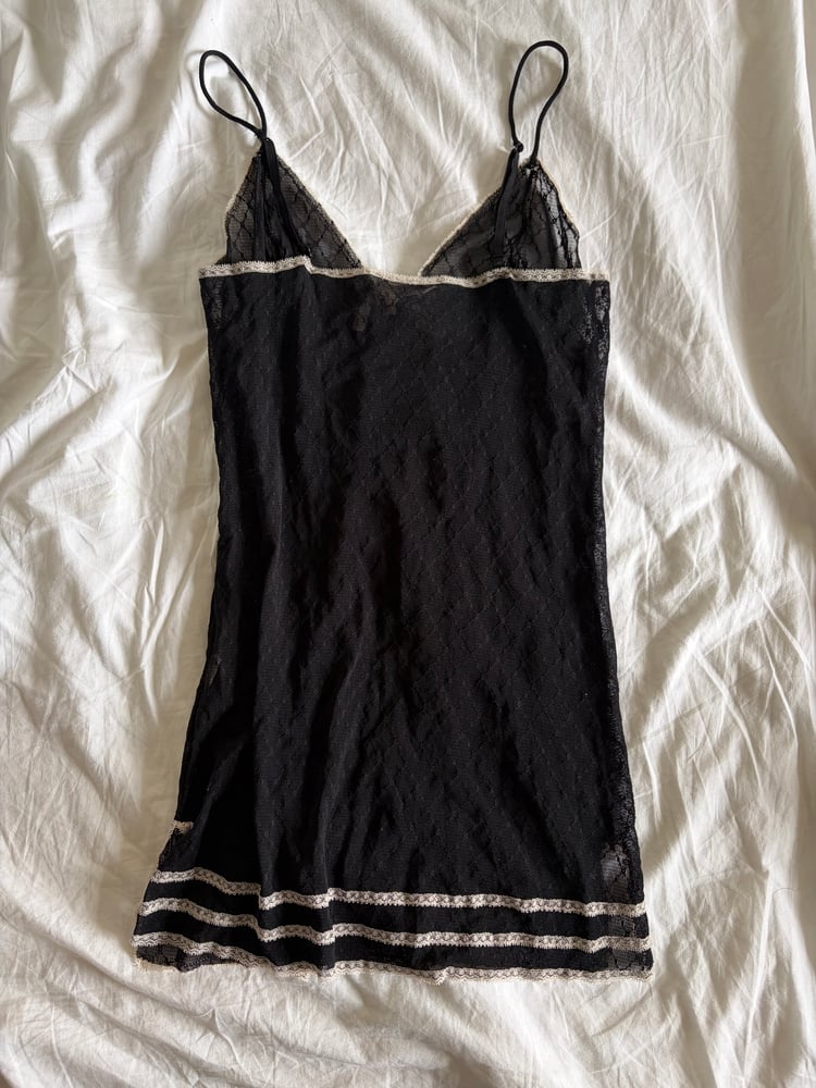 Vintage 1990s black sheer lace slip cami with ribbon detail