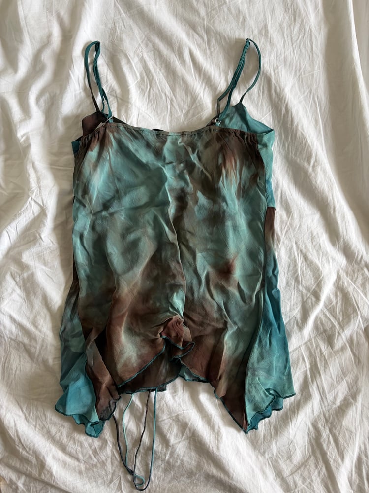 Vintage Y2K brown blue dreamy fairy cami with handkerchief hem and tie detail
