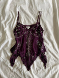 Vintage Y2K purple gothic whimsy sequin handkerchief hem cami