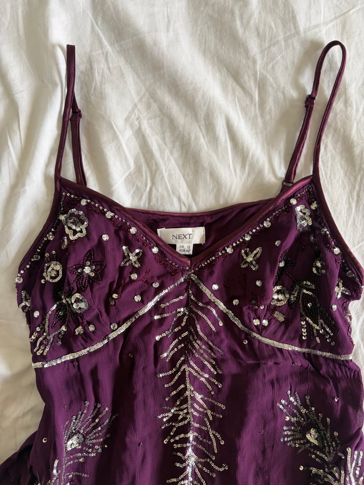 Vintage Y2K purple gothic whimsy sequin handkerchief hem cami