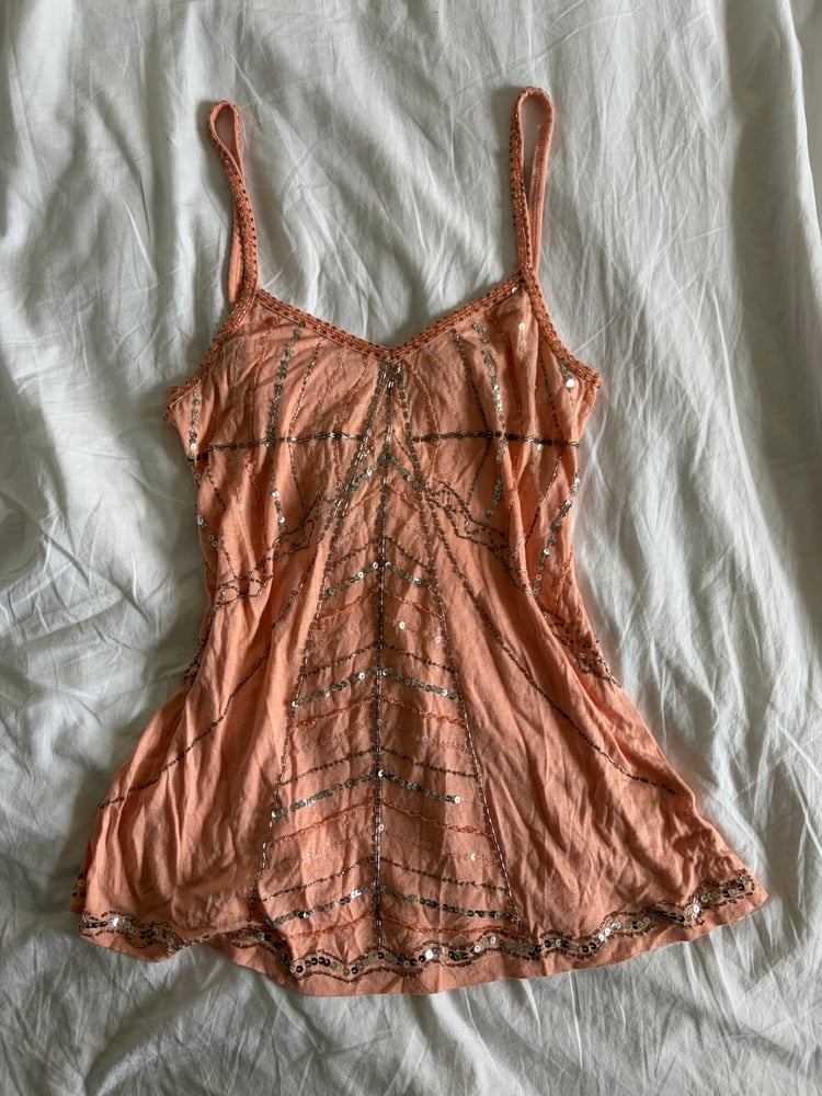 Vintage Y2K deadstock sequin and beaded mango colour cami