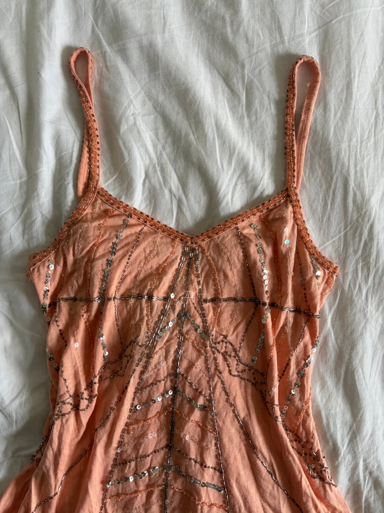 Vintage Y2K deadstock sequin and beaded mango colour cami