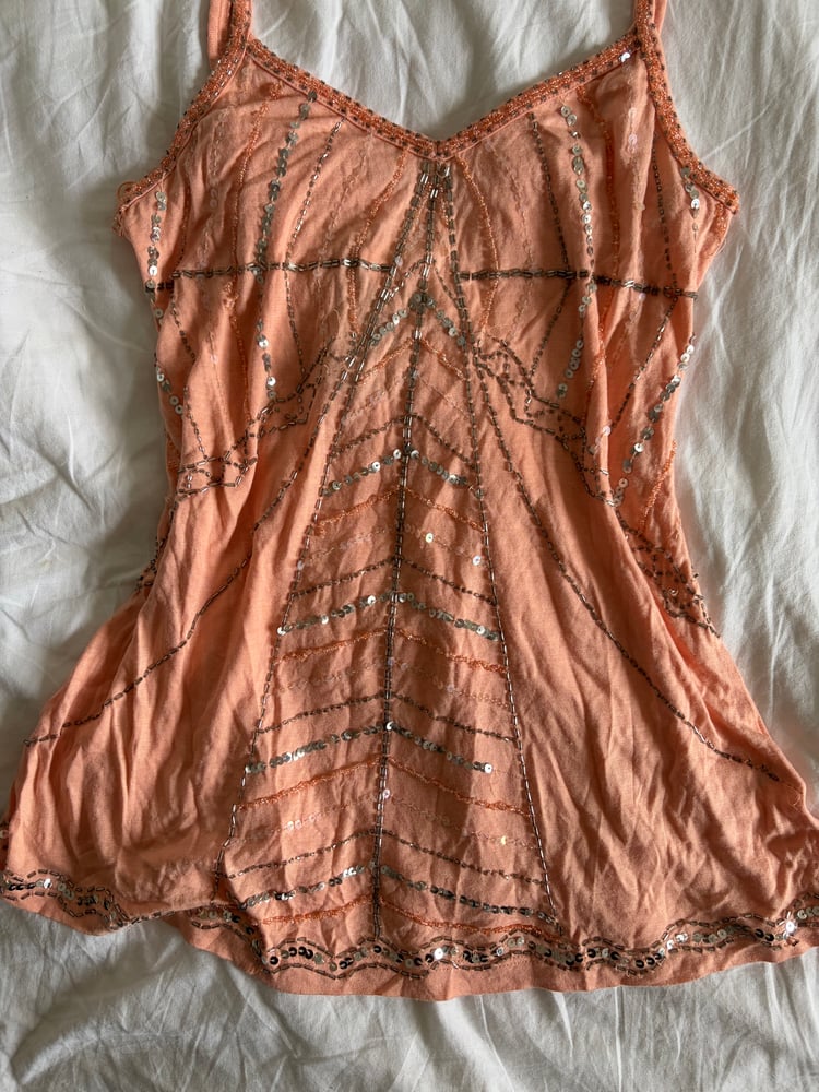 Vintage Y2K deadstock sequin and beaded mango colour cami
