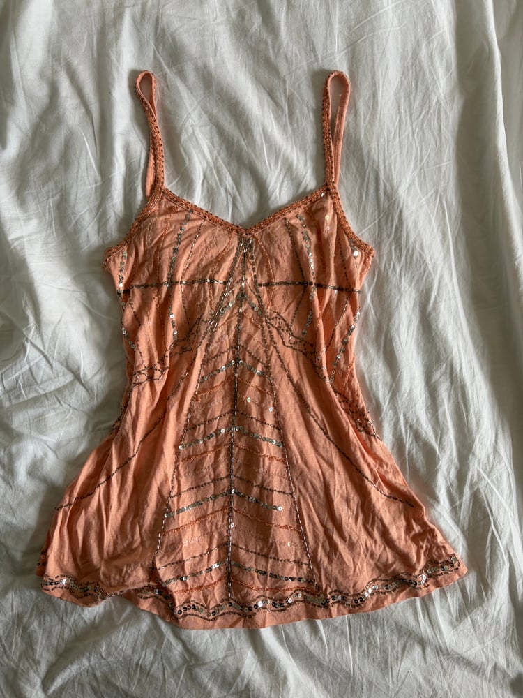 Vintage Y2K deadstock sequin and beaded mango colour cami
