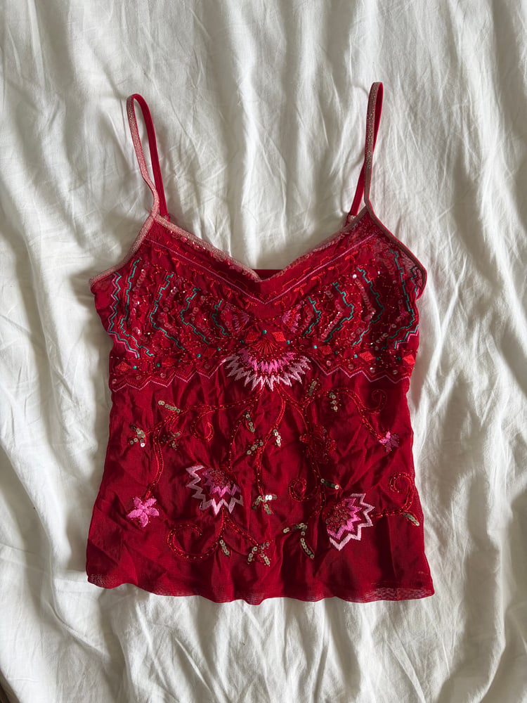 Vintage Y2K red embroidered and sequin cami
