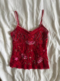 Vintage Y2K red embroidered and sequin cami