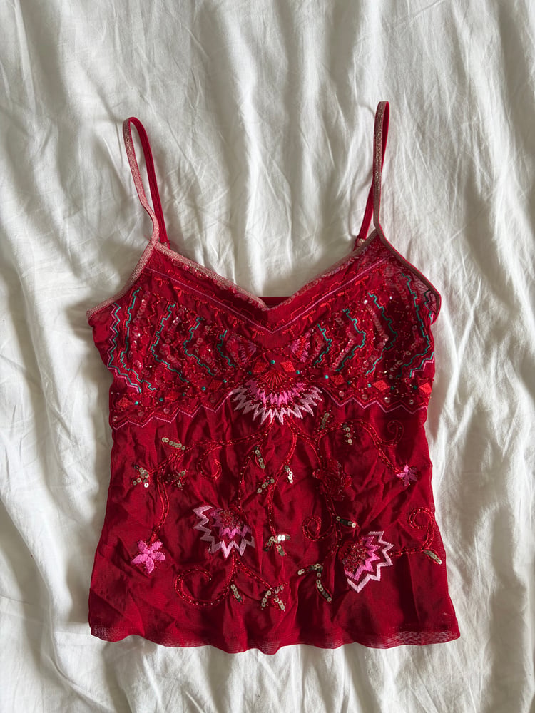 Vintage Y2K red embroidered and sequin cami