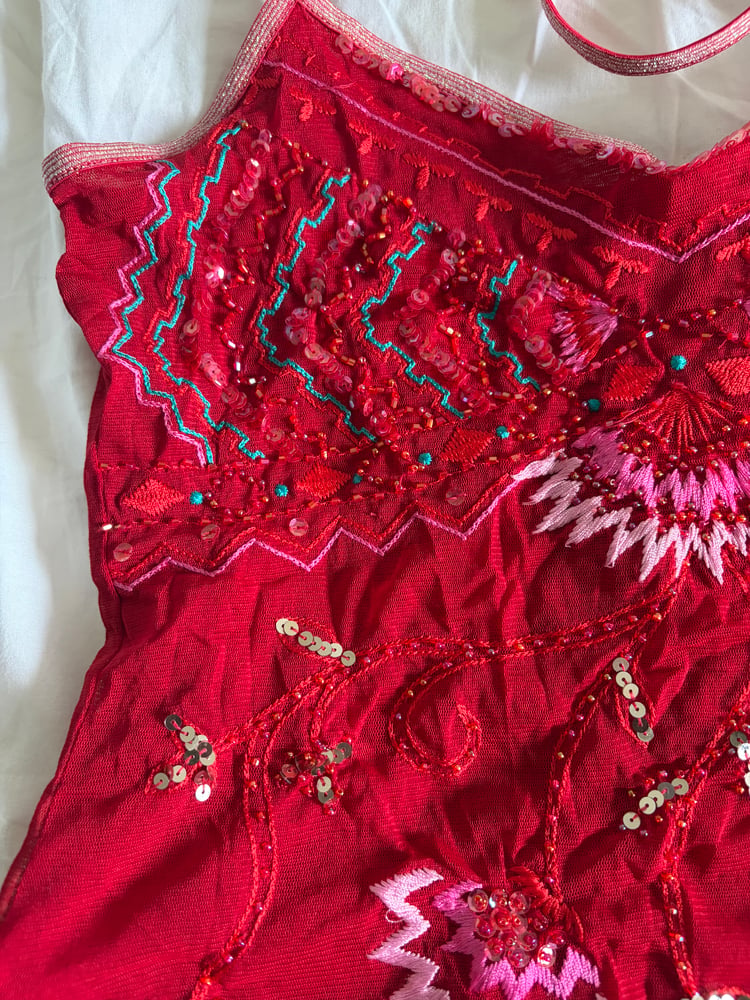 Vintage Y2K red embroidered and sequin cami