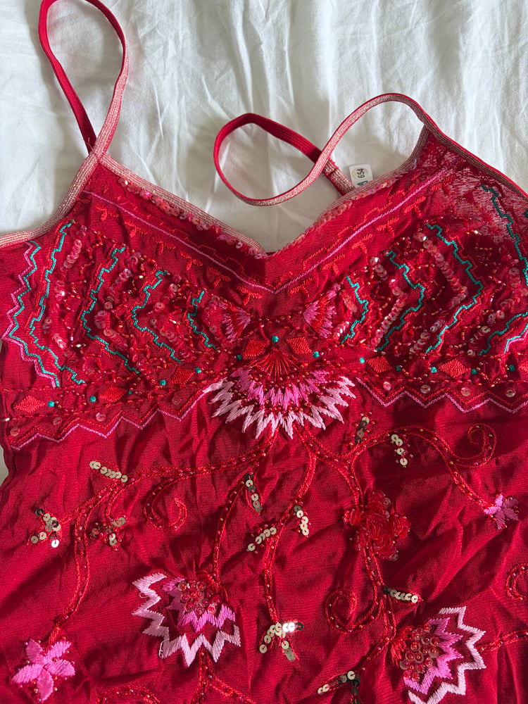 Vintage Y2K red embroidered and sequin cami