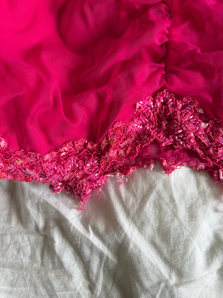 Vintage Y2K Aftershock hot pink beaded and sequin halter neck cami