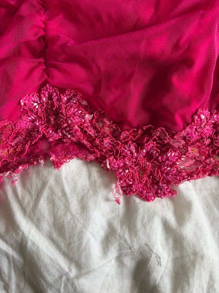 Vintage Y2K Aftershock hot pink beaded and sequin halter neck cami