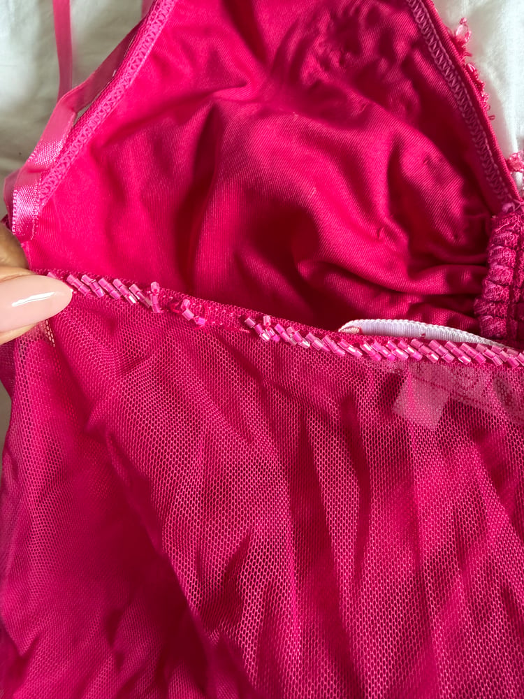 Vintage Y2K Aftershock hot pink beaded and sequin halter neck cami