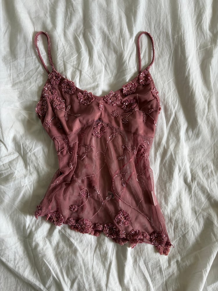 Vintage Y2K rare Pilot dusty pink beaded and sequin halter neck cami