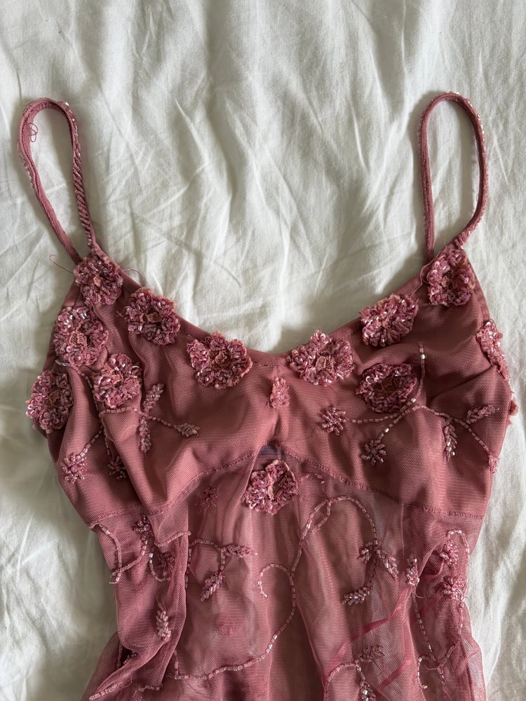 Vintage Y2K rare Pilot dusty pink beaded and sequin halter neck cami