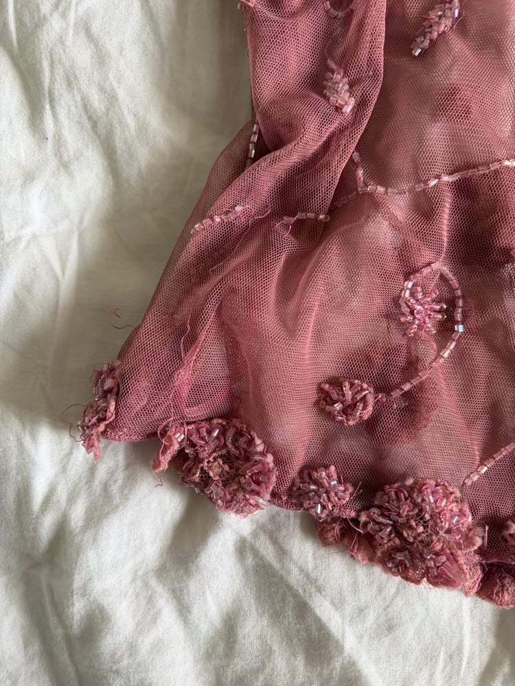 Vintage Y2K rare Pilot dusty pink beaded and sequin halter neck cami