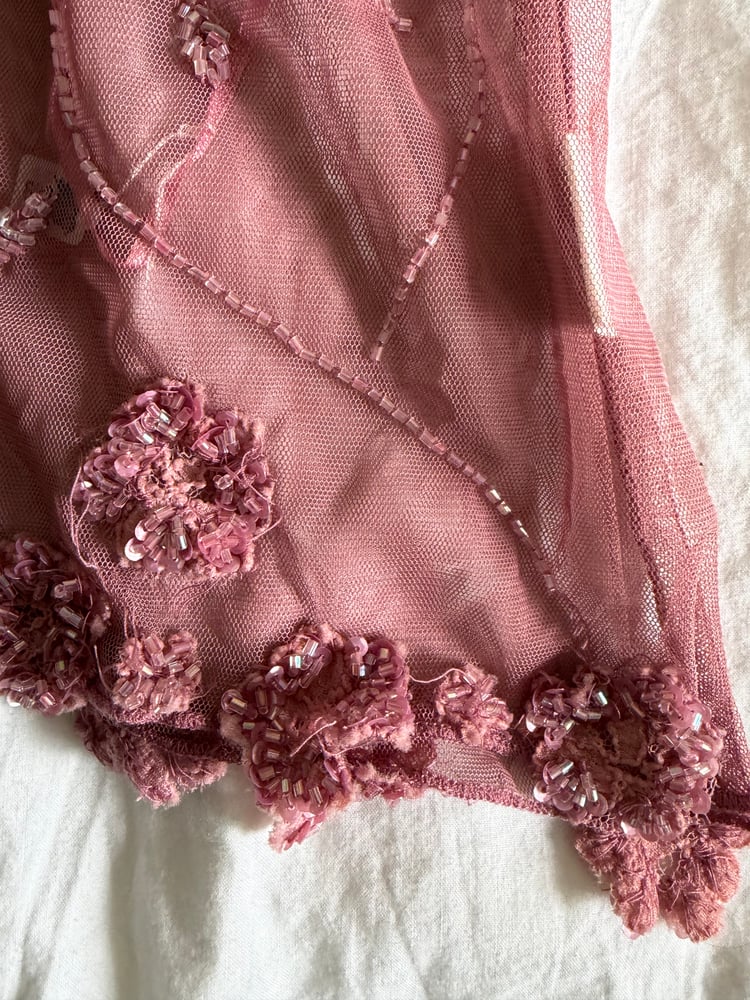 Vintage Y2K rare Pilot dusty pink beaded and sequin halter neck cami