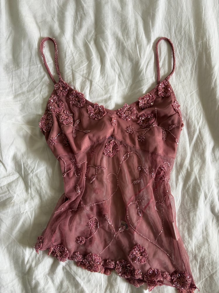 Vintage Y2K rare Pilot dusty pink beaded and sequin halter neck cami