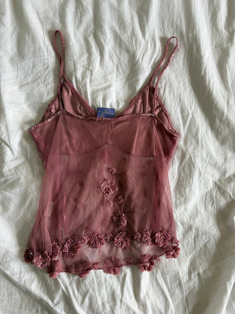 Vintage Y2K rare Pilot dusty pink beaded and sequin halter neck cami