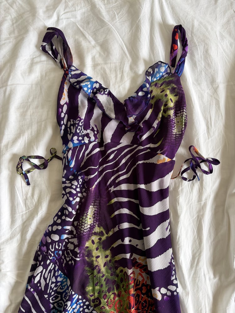 Vintage Y2K purple and animal print fairy tie back dress