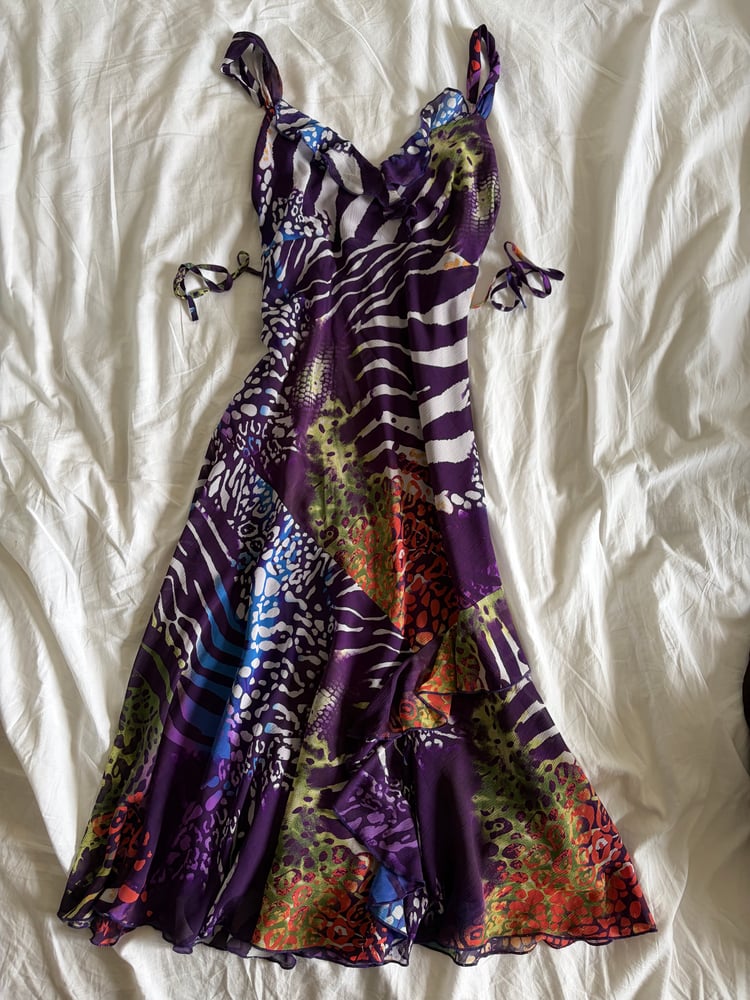 Vintage Y2K purple and animal print fairy tie back dress