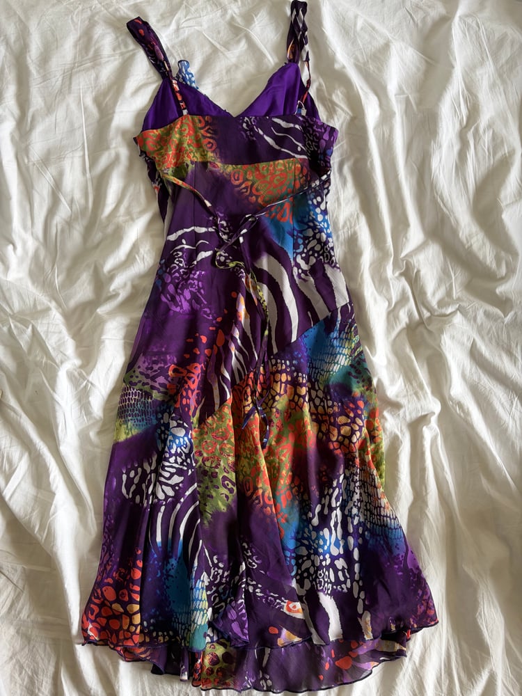 Vintage Y2K purple and animal print fairy tie back dress