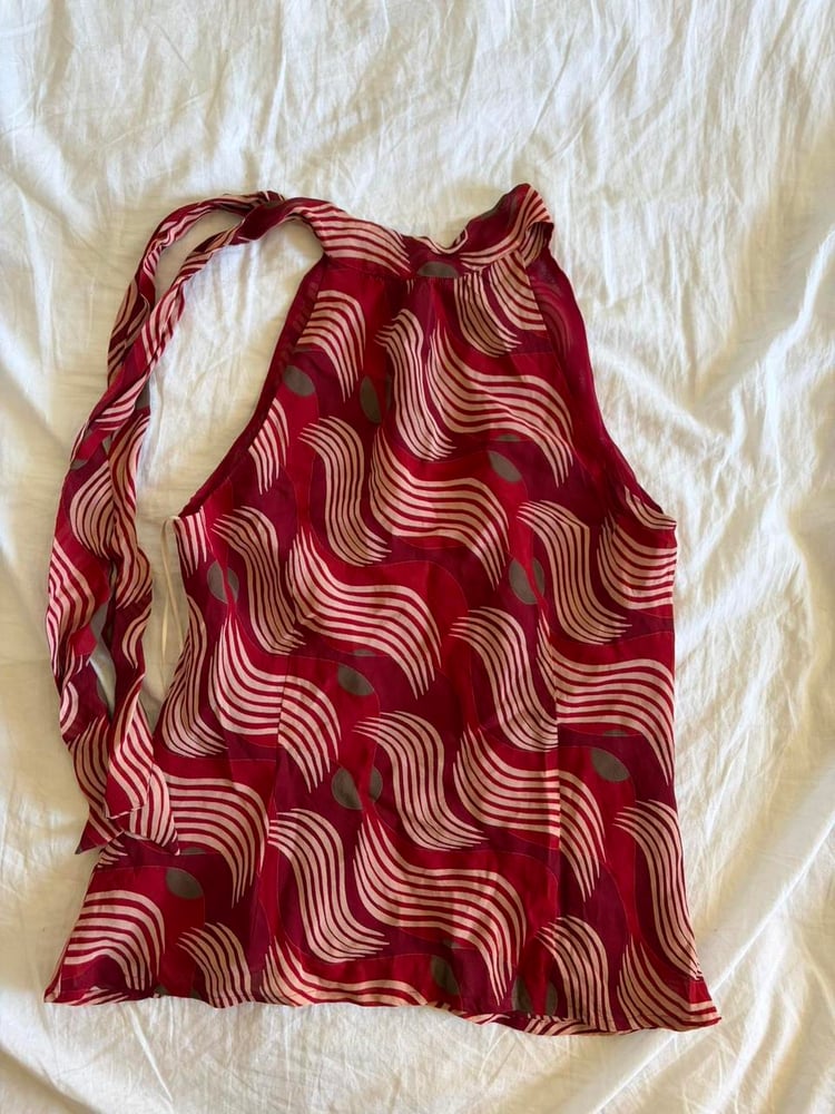 Vintage Y2K red and pink swirl halter neck top