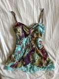 Vintage Y2K paisley knot bust fairy cami with double ruffle hem