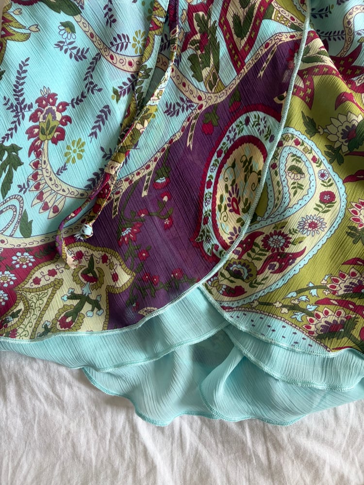 Vintage Y2K paisley knot bust fairy cami with double ruffle hem