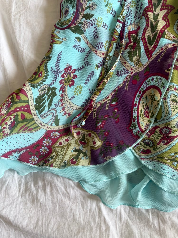 Vintage Y2K paisley knot bust fairy cami with double ruffle hem