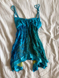 Vintage Y2K blue and green handkerchief hem cami with ribbon trim