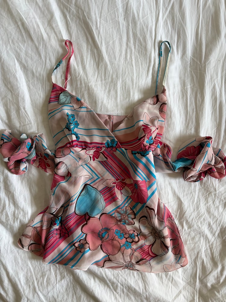 Vintage Y2K floral pink and blue tie back babydoll cami