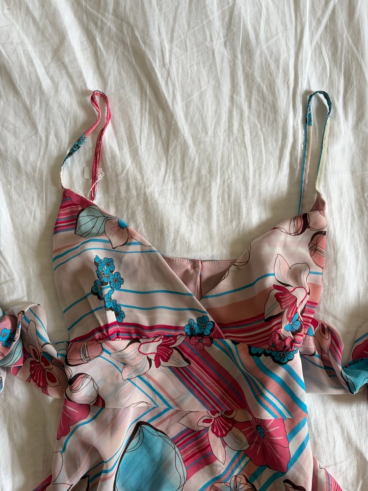 Vintage Y2K floral pink and blue tie back babydoll cami
