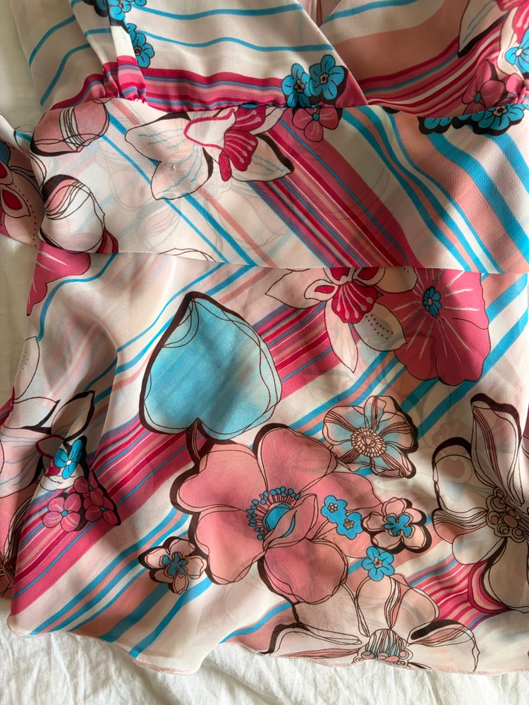 Vintage Y2K floral pink and blue tie back babydoll cami