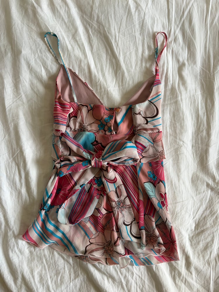 Vintage Y2K floral pink and blue tie back babydoll cami