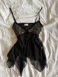 Vintage Y2K black sequin bust handkerchief hem cami