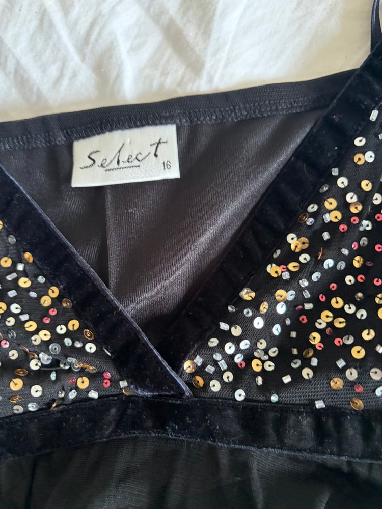 Vintage Y2K black sequin bust handkerchief hem cami