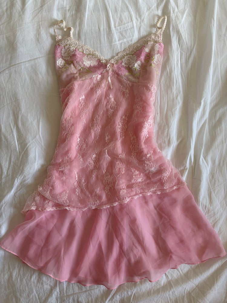 Vintage Y2k pink babydoll style fairy mini dress with sparkly embroidered bust