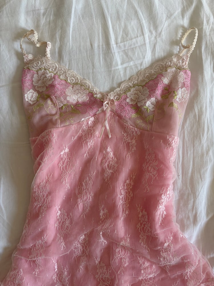 Vintage Y2k pink babydoll style fairy mini dress with sparkly embroidered bust