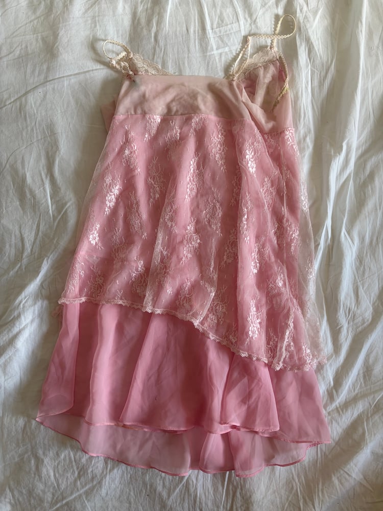 Vintage Y2k pink babydoll style fairy mini dress with sparkly embroidered bust