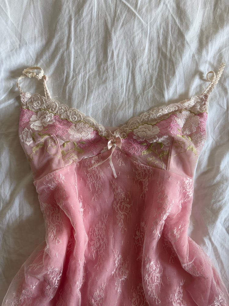 Vintage Y2k pink babydoll style fairy mini dress with sparkly embroidered bust