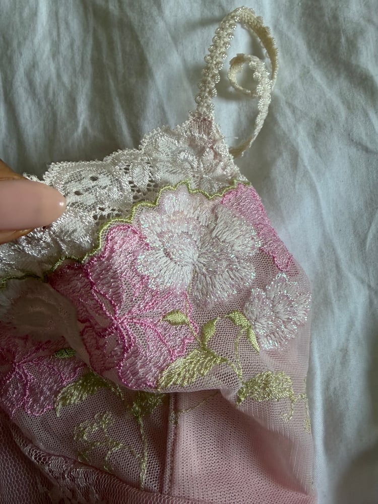 Vintage Y2k pink babydoll style fairy mini dress with sparkly embroidered bust